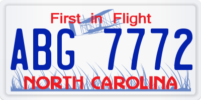 NC license plate ABG7772
