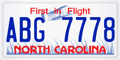 NC license plate ABG7778