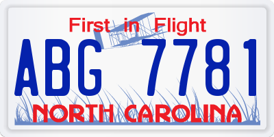 NC license plate ABG7781