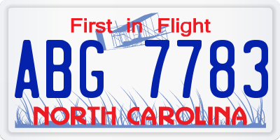 NC license plate ABG7783