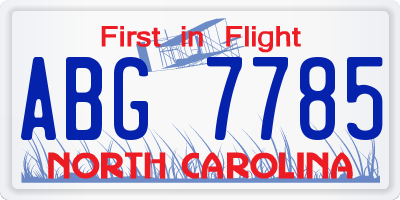 NC license plate ABG7785
