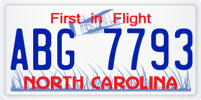 NC license plate ABG7793