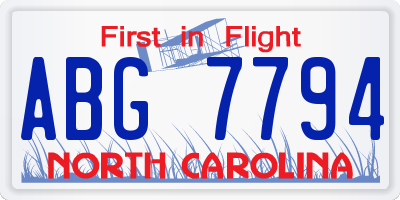 NC license plate ABG7794