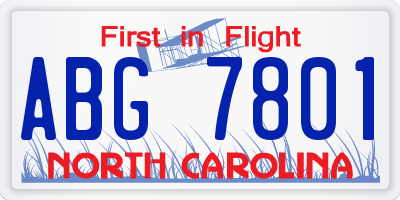 NC license plate ABG7801