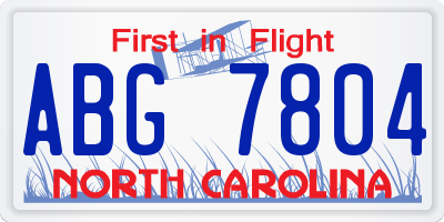 NC license plate ABG7804