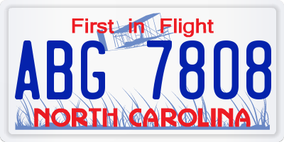 NC license plate ABG7808