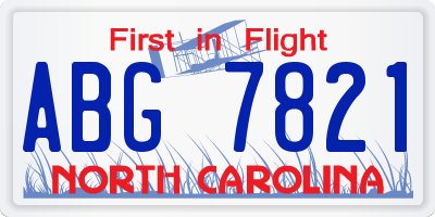 NC license plate ABG7821