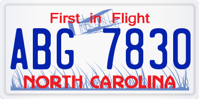 NC license plate ABG7830