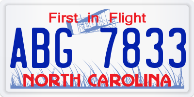 NC license plate ABG7833