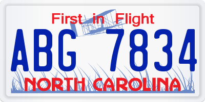 NC license plate ABG7834