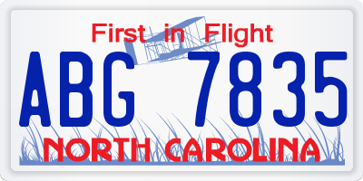 NC license plate ABG7835