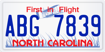 NC license plate ABG7839