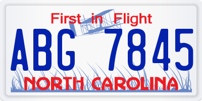 NC license plate ABG7845