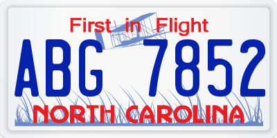 NC license plate ABG7852