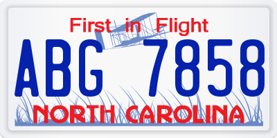 NC license plate ABG7858