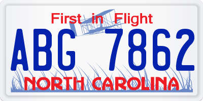 NC license plate ABG7862