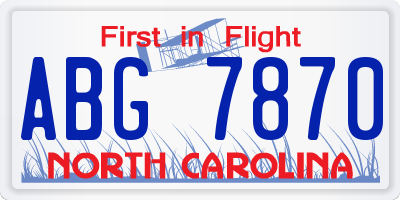 NC license plate ABG7870