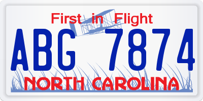 NC license plate ABG7874