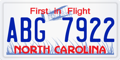 NC license plate ABG7922