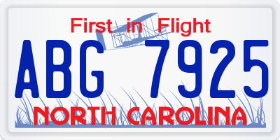 NC license plate ABG7925