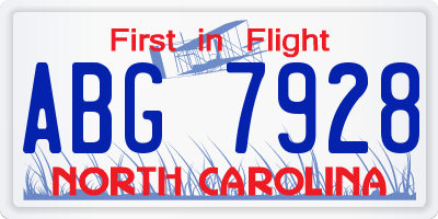 NC license plate ABG7928