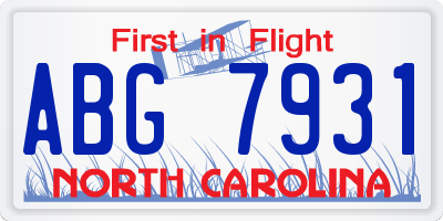 NC license plate ABG7931