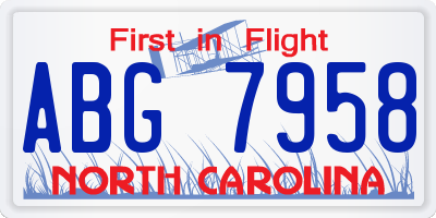 NC license plate ABG7958