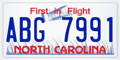 NC license plate ABG7991