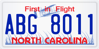 NC license plate ABG8011