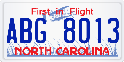 NC license plate ABG8013