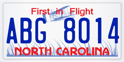 NC license plate ABG8014