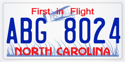 NC license plate ABG8024