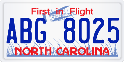 NC license plate ABG8025