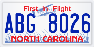 NC license plate ABG8026