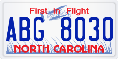 NC license plate ABG8030