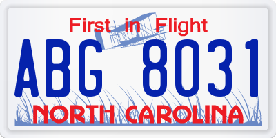 NC license plate ABG8031