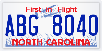 NC license plate ABG8040