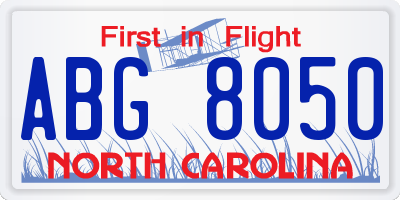 NC license plate ABG8050