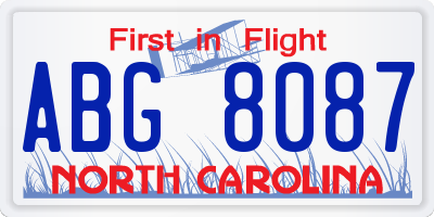 NC license plate ABG8087