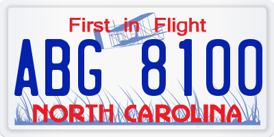 NC license plate ABG8100