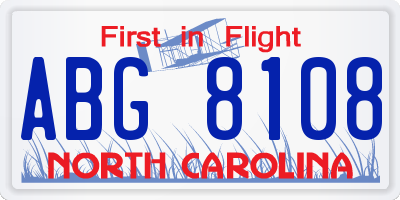 NC license plate ABG8108