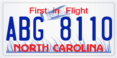 NC license plate ABG8110