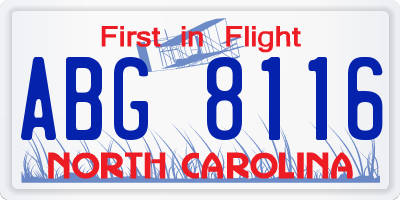 NC license plate ABG8116