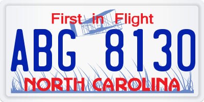NC license plate ABG8130