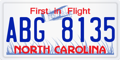 NC license plate ABG8135