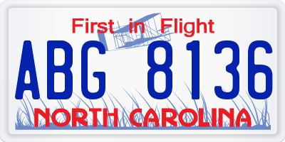 NC license plate ABG8136