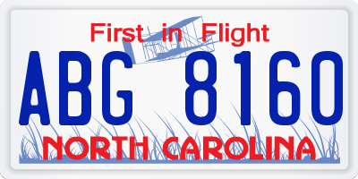 NC license plate ABG8160