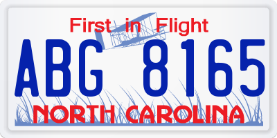 NC license plate ABG8165
