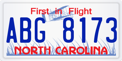 NC license plate ABG8173