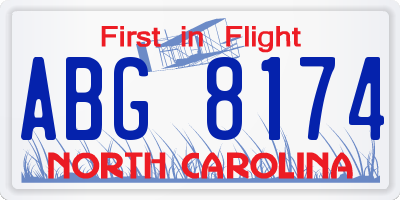 NC license plate ABG8174